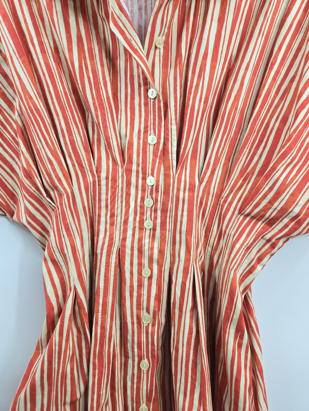 Anthropologie Exquise The Tobie Shirt Dress Striped Red Button Midi - Picture 4 of 16